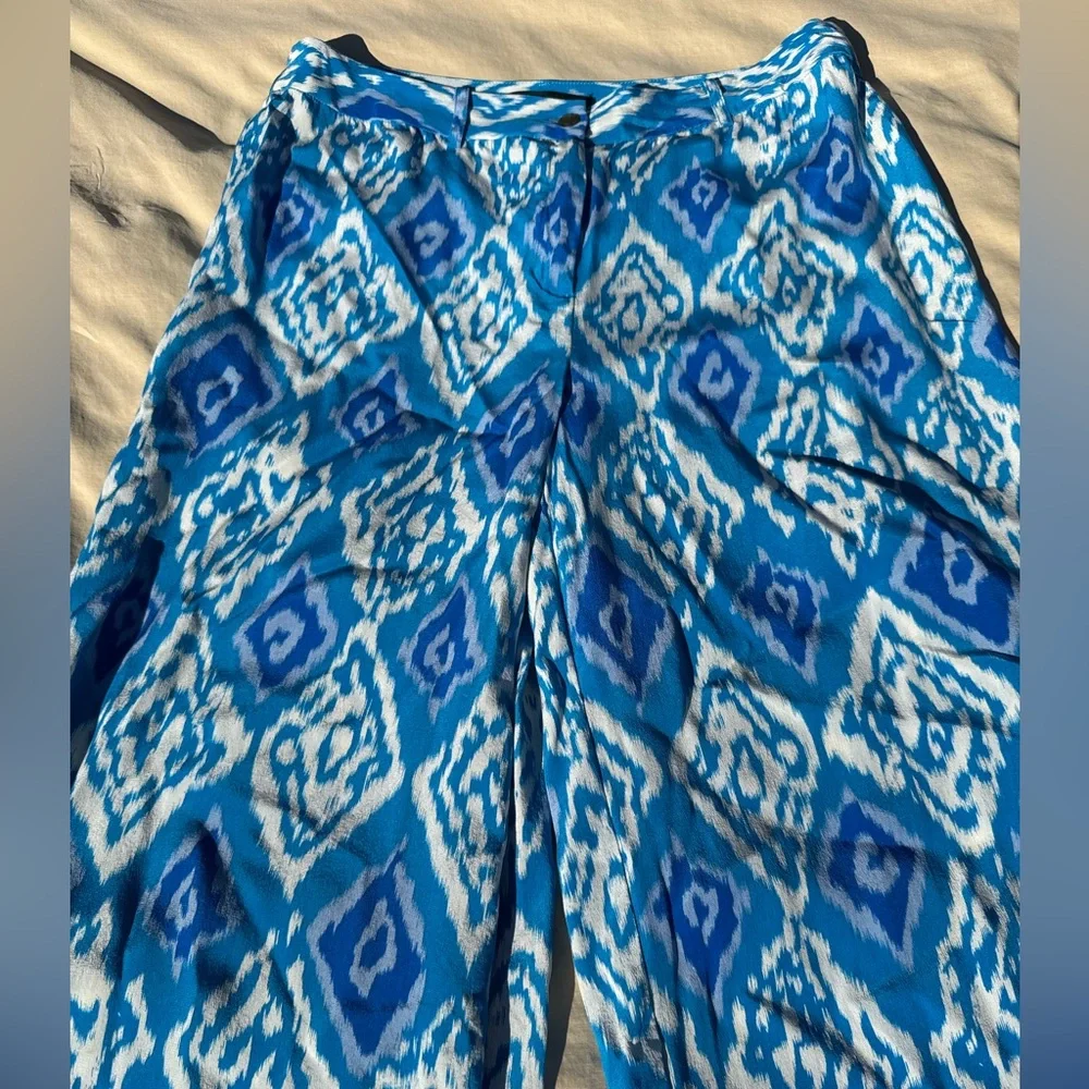 DORA LANDA Silk Ikat Print Wide Leg Trousers - Picture 3 of 16